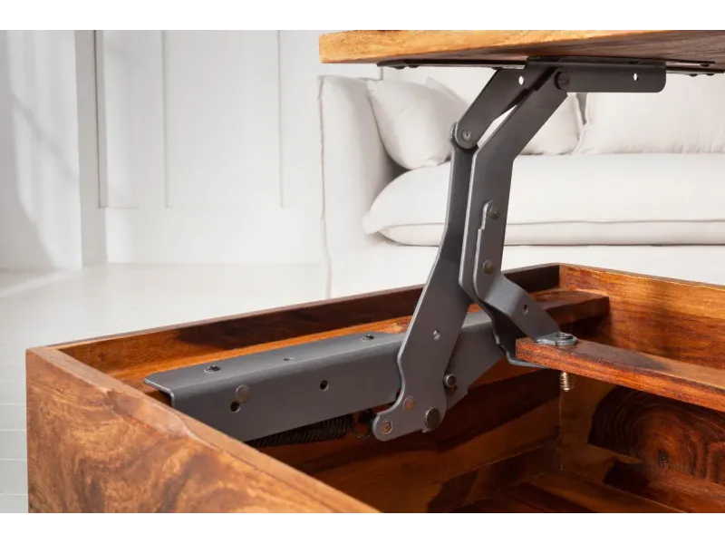 Table basse moderne 110cm coloris naturel et chromé en bois massif pas cher