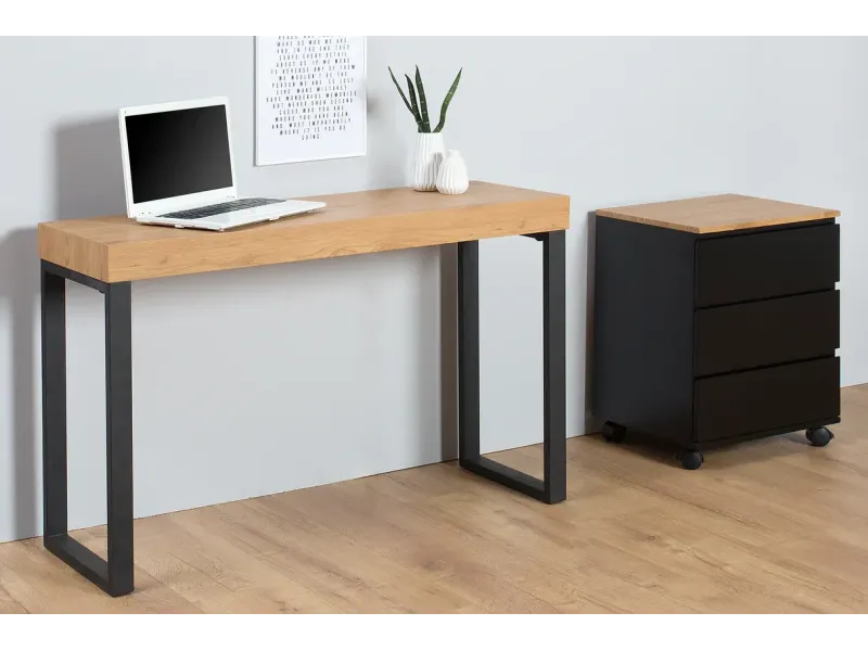 Table d'ordinateur portable Bureau en chêne 120x40 cm coloris naturel et noir