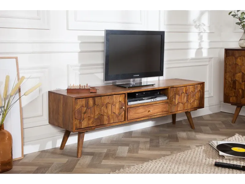 Meuble TV en Bois Massif Sheesham - Style Naturel