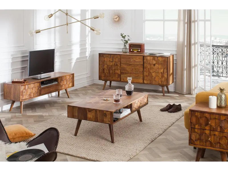 Meuble TV en Bois Massif Sheesham - Style Naturel