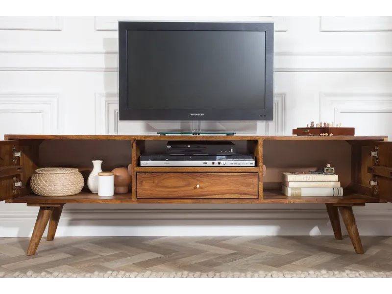 Meuble TV en Bois Massif Sheesham - Style Naturel