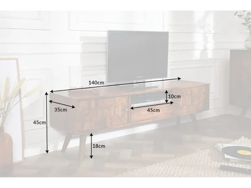 Meuble TV en Bois Massif Sheesham - Style Naturel