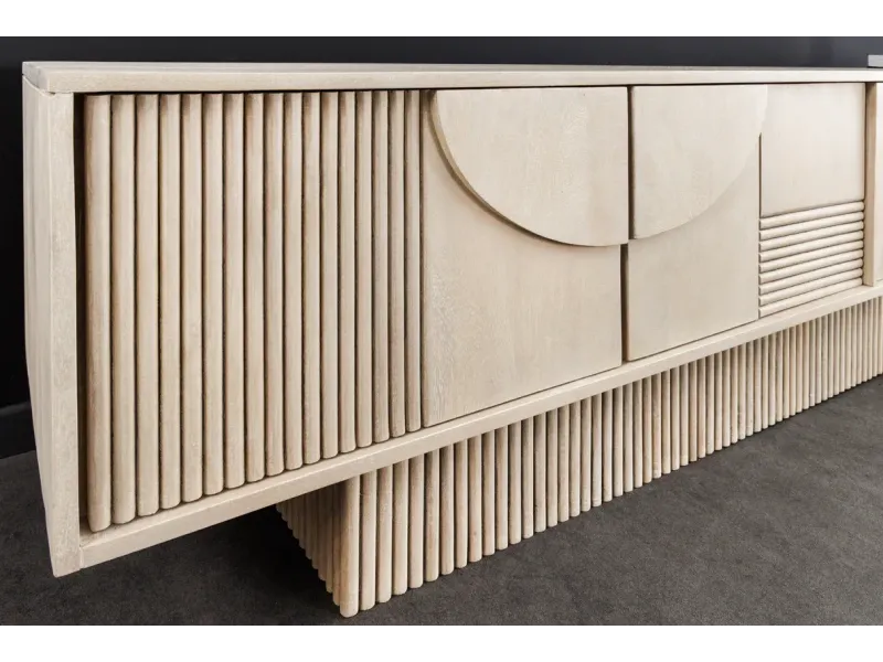 Meuble TV ART DÉCO 200 cm – Bois de manguier blanchi 3D