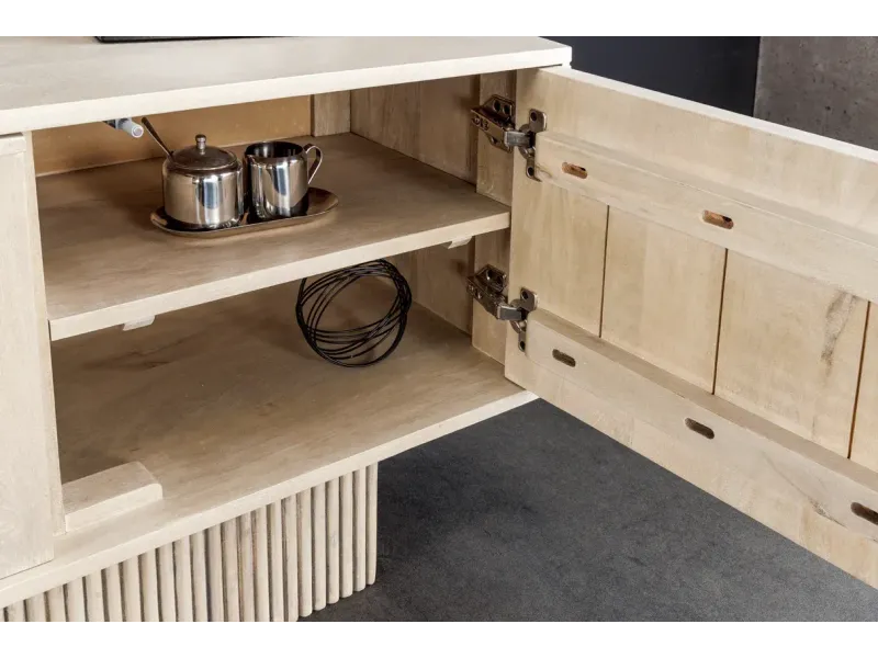 Meuble TV ART DÉCO 200 cm – Bois de manguier blanchi 3D