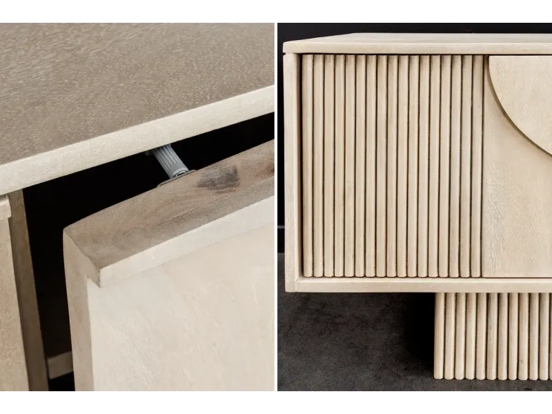 Meuble TV ART DÉCO 200 cm – Bois de manguier blanchi 3D