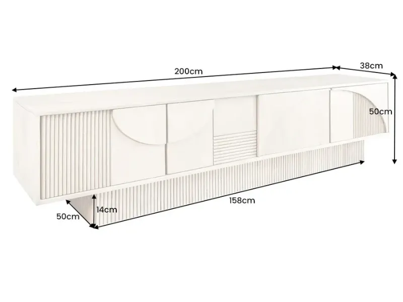 Meuble TV ART DÉCO 200 cm – Bois de manguier blanchi 3D