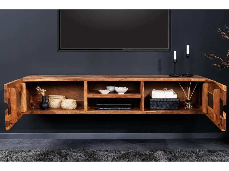Meuble TV contemporain |Meuble TV design à 3 niches avec roulettes ...