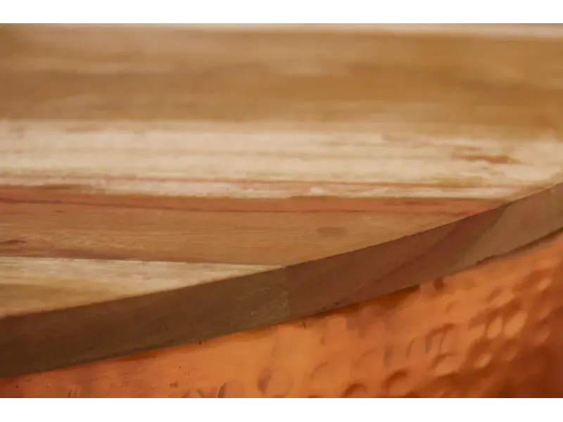 Table basse Orient Rangement Cuivre 60cm Ronde Bois d'Acacia Massif