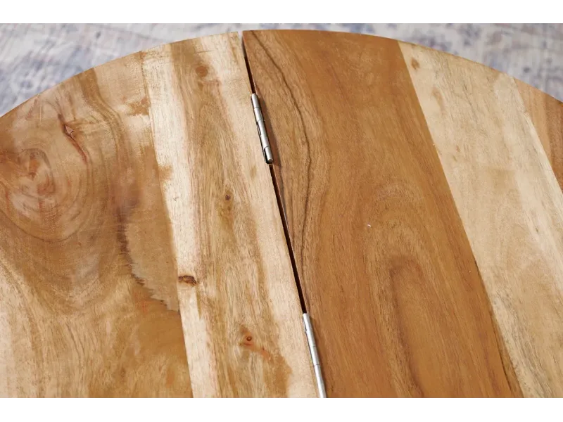 Table basse Orient Rangement Cuivre 60cm Ronde Bois d'Acacia Massif