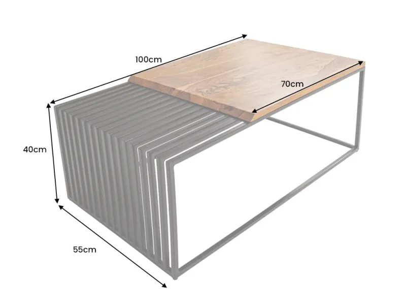 Table basse rectangulaire en bois massif coloris marron 110cm pas cher