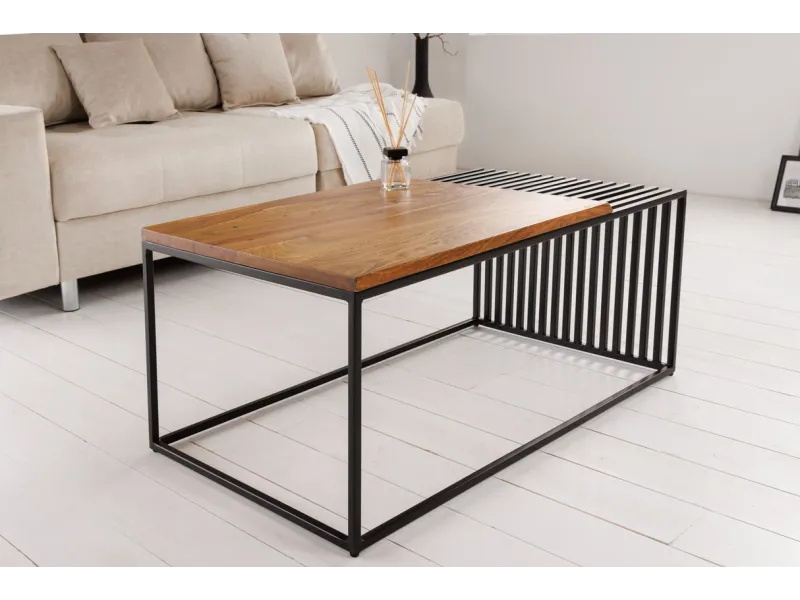 Table basse rectangulaire en bois massif coloris marron 110cm pas cher