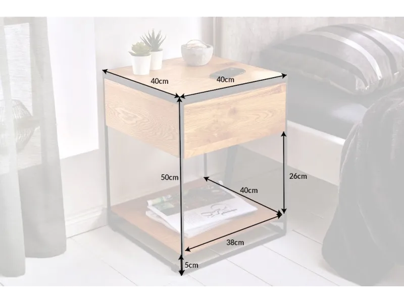 Table de Chevet Bois Massif Style Industriel 40cm | Petit prix