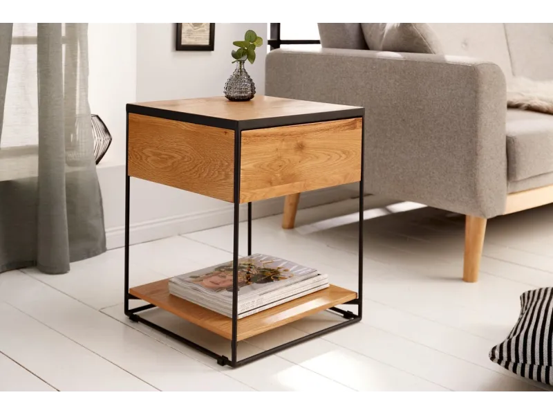 Table de Chevet Bois Massif Style Industriel 40cm | Petit prix