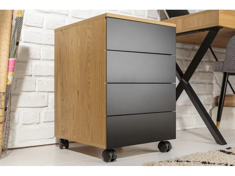 ROLLCONTAINER BAS COULEUR CHENE NATUREL /NOIR pas cher