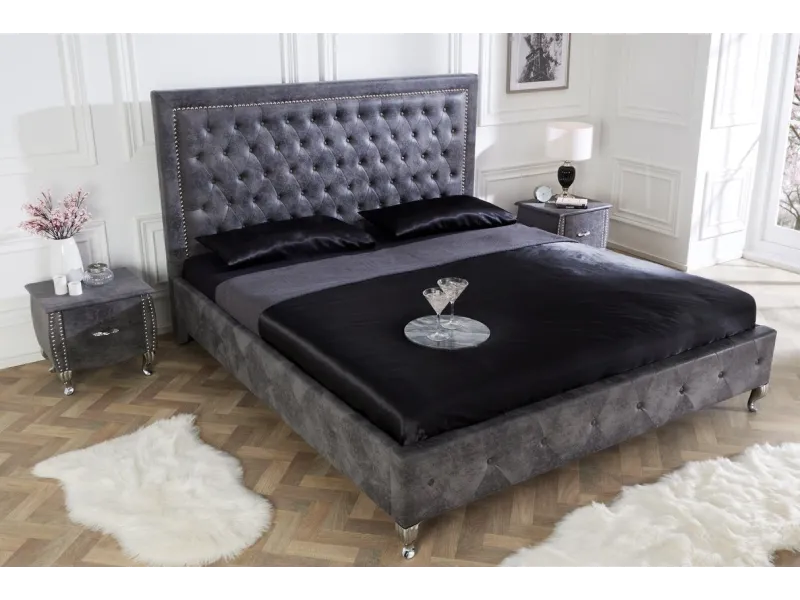 Lit design 180x200cm avec rivets de velours gris antique