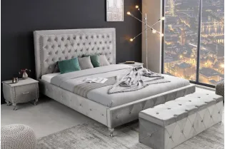 Lit design 180x200cm avec rivets de velours gris argent