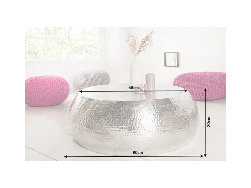 Table basse de 80 cm design oriental coloris argent