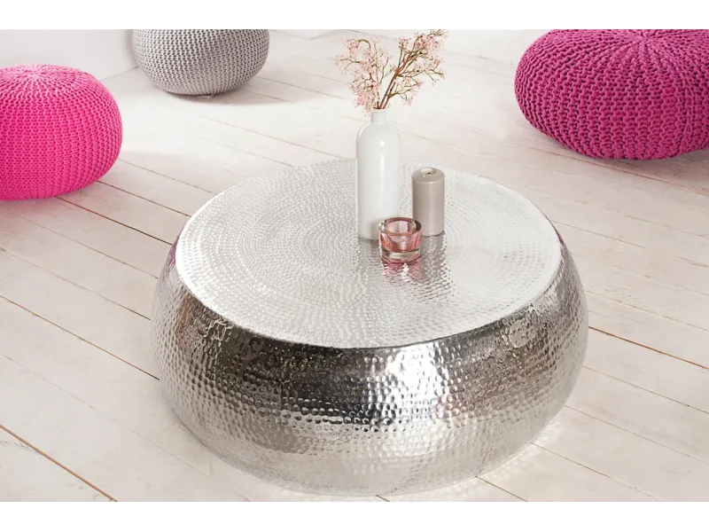 Table basse de 80 cm design oriental coloris argent