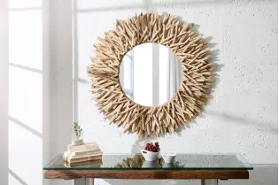 Miroir rond en bois flotté – Miroir mural bois flotté naturel 80 cm 2
