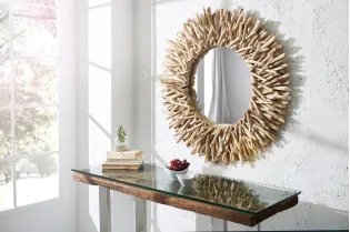 Miroir rond en bois flotté – Miroir mural bois flotté naturel 80 cm