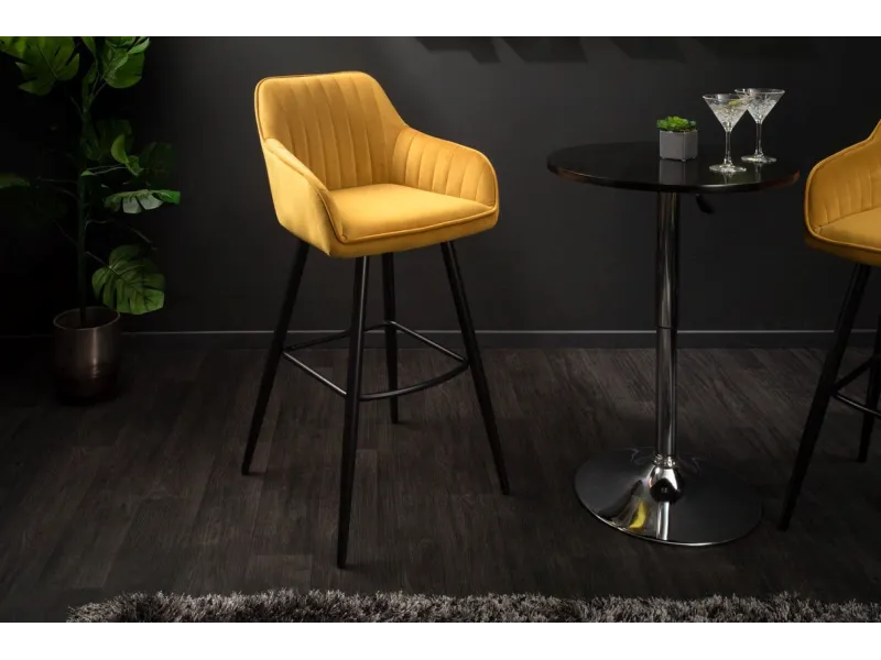 Lot de 2 tabourets de bar en velours coloris jaune moutarde