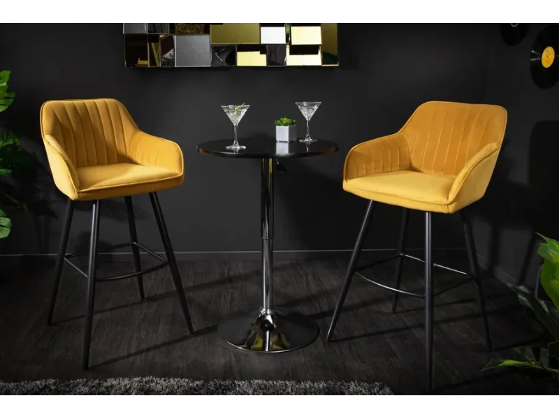 Lot de 2 tabourets de bar en velours coloris jaune moutarde