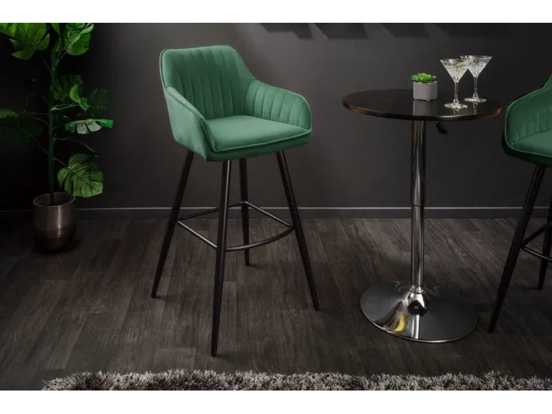 Lot de 2 tabourets de bar en velours coloris vert émeraude