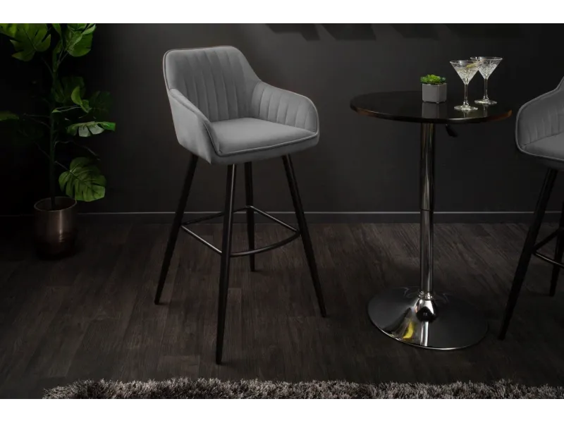 Lot de 2 tabourets de bar en velours coloris gris