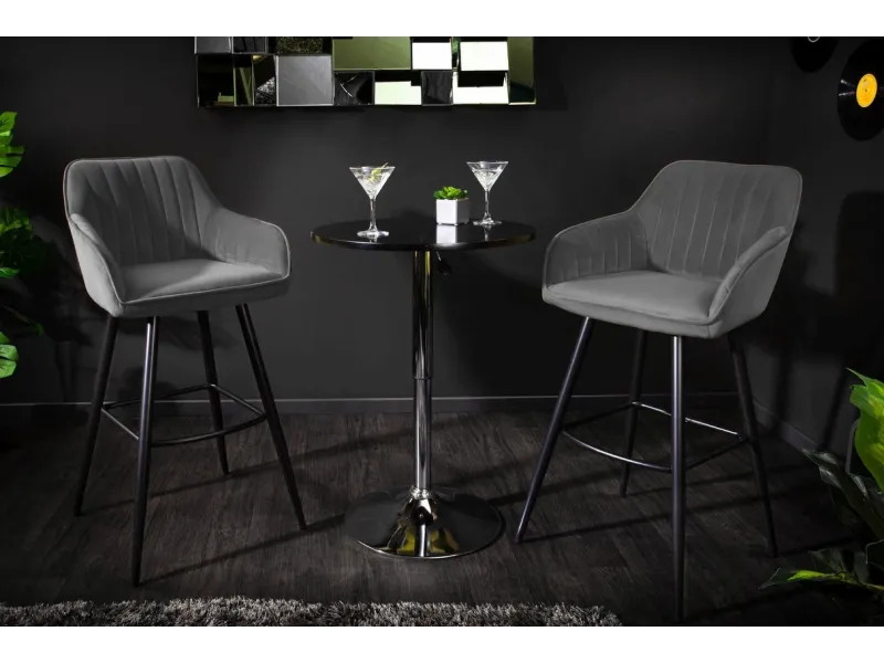 Lot de 2 tabourets de bar en velours coloris gris