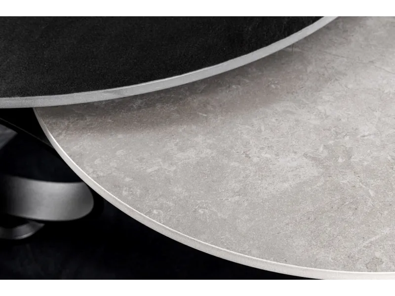 Table Basse Rotative DANCING RINGS 80-134cm – Élégance Polyvalente en Céramique Noire et Grise