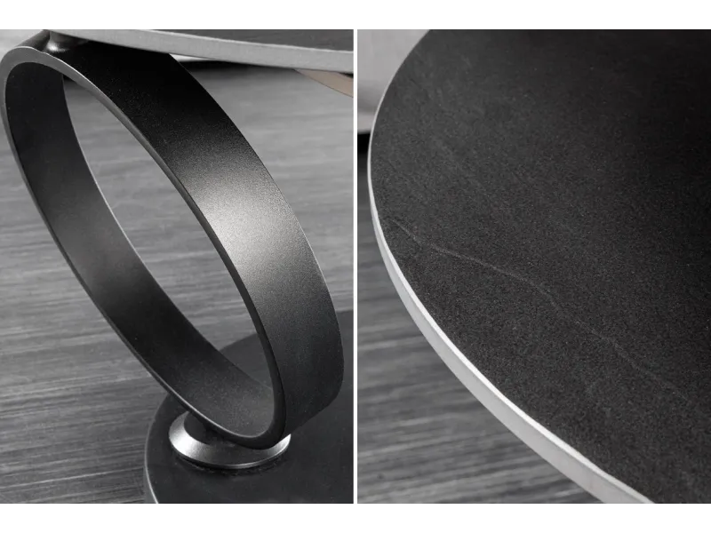 Table Basse Rotative DANCING RINGS 80-134cm – Élégance Polyvalente en Céramique Noire et Grise