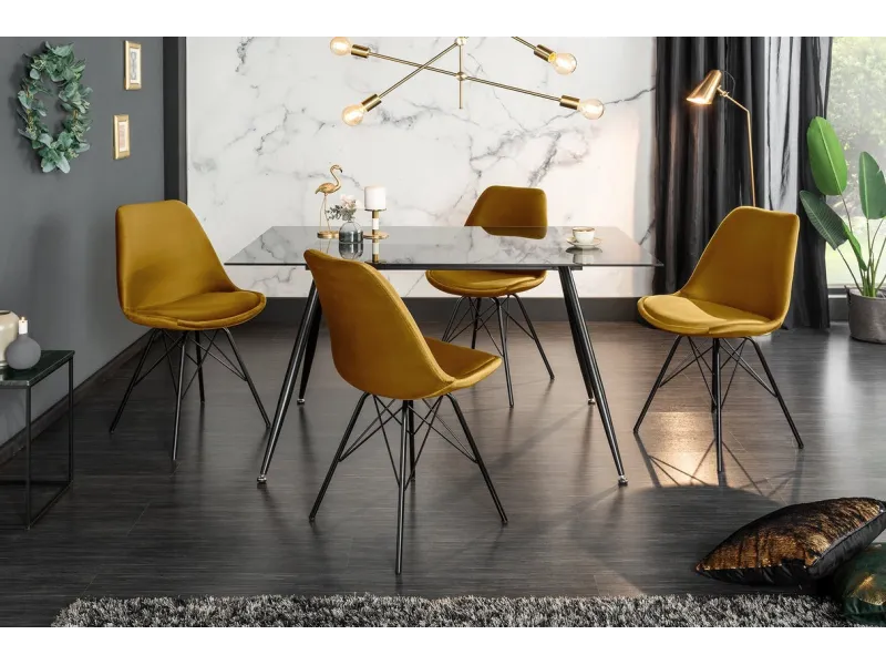 Lot de 4 Chaises Scandinave en velours coloris jaune moutarde