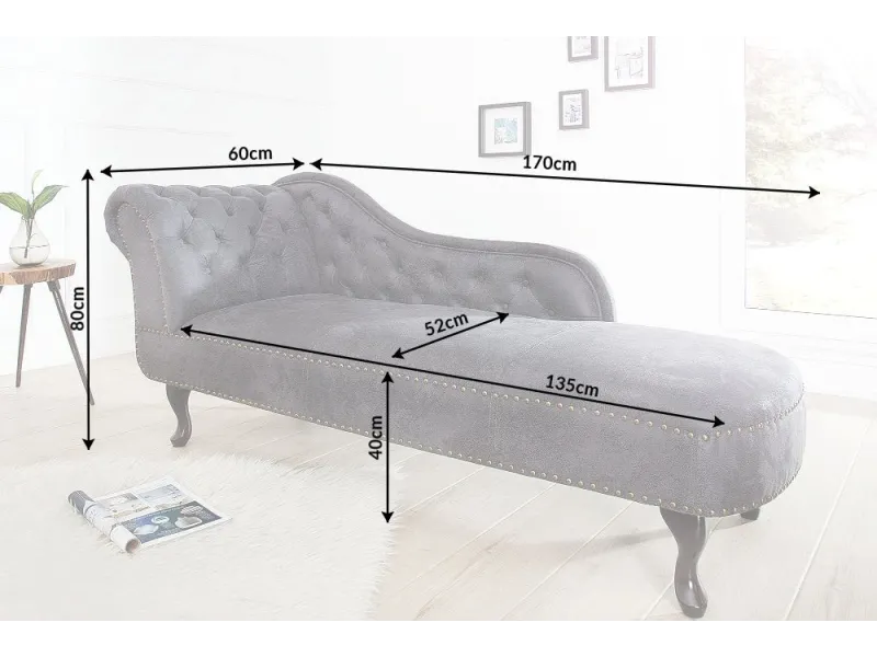 Méridienne design Chesterfield capitonné en tissu gris argenté