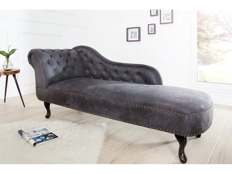Méridienne design Chesterfield capitonné en tissu gris argenté