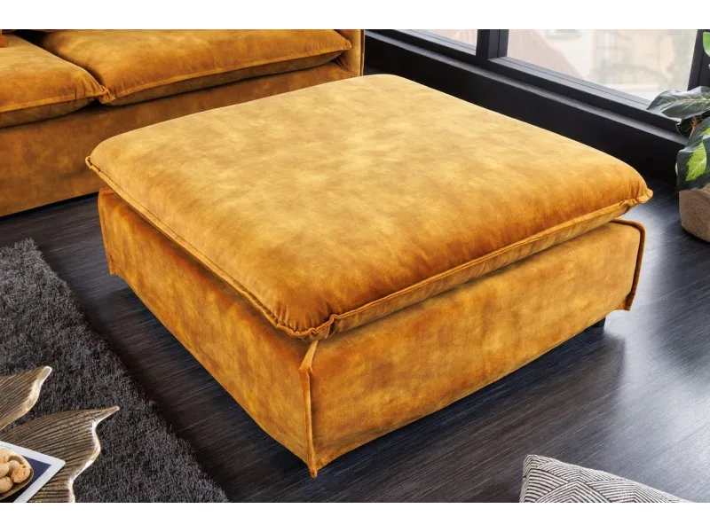 Tabouret moderne 100CM en lin coloris jaune moutarde