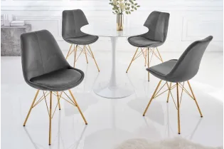 Lot de 4 Chaises design SCANDINAVE en velours gris foncé pieds dorés