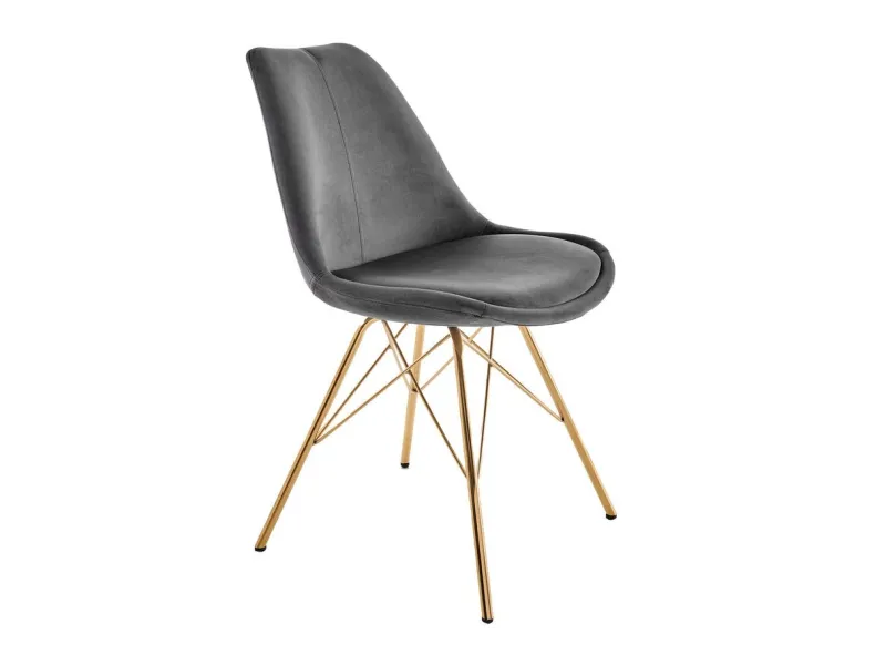 Lot de 4 Chaises design SCANDINAVE en velours gris foncé pieds dorés