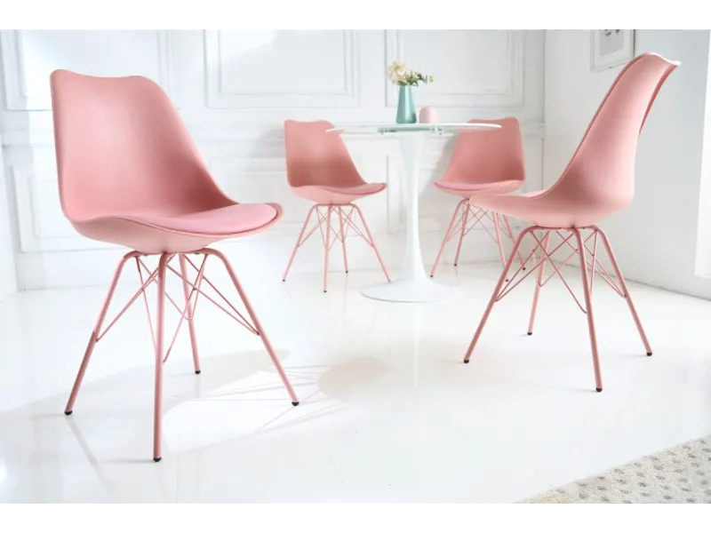 Lot de 4 Chaises Scandinave Rose – Simili Cuir et Métal | Chaise Scandinave Pas Cher