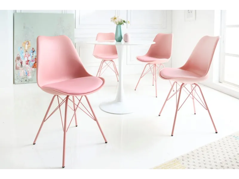 Lot de 4 Chaises Scandinave Rose – Simili Cuir et Métal | Chaise Scandinave Pas Cher