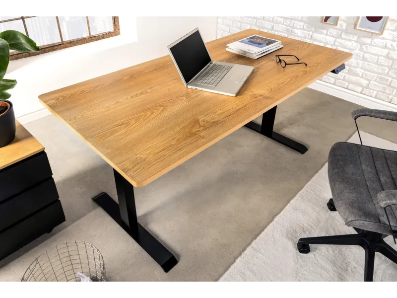 Bureau réglable en hauteur électriquement coloris Chêne 160x80 cm