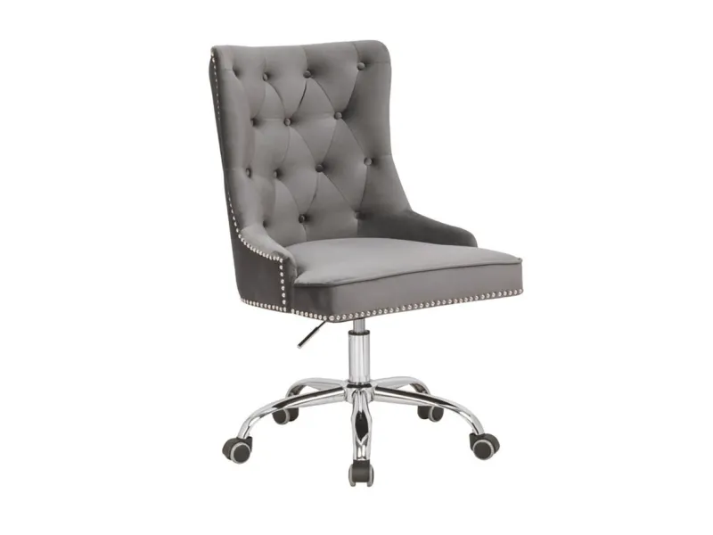 Chaise de bureau VICTORIAN 49-57cm - Élégance Baroque en Velours Gris Argenté