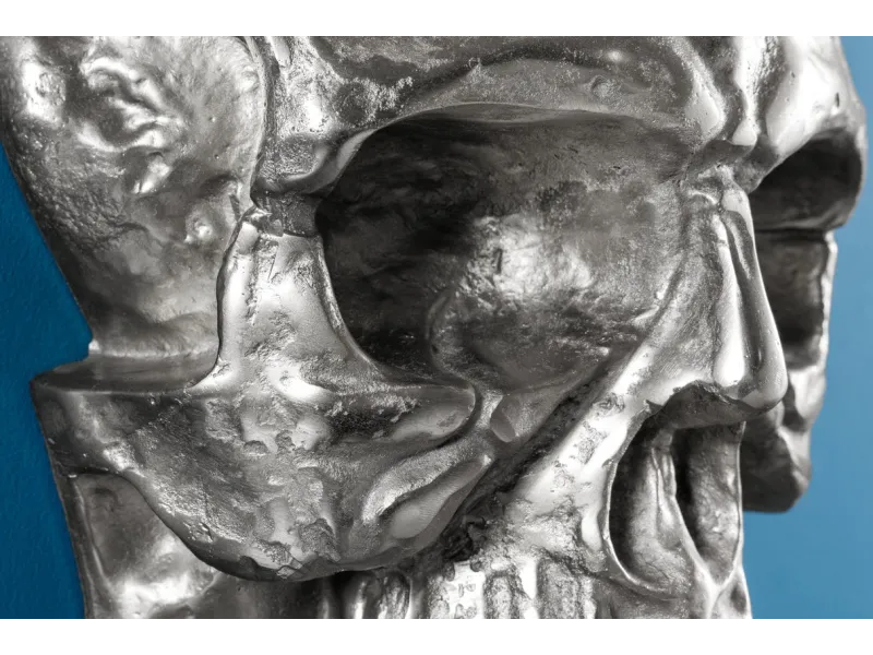 Sculpture murale design crâne humain en aluminium coloris argenté F...