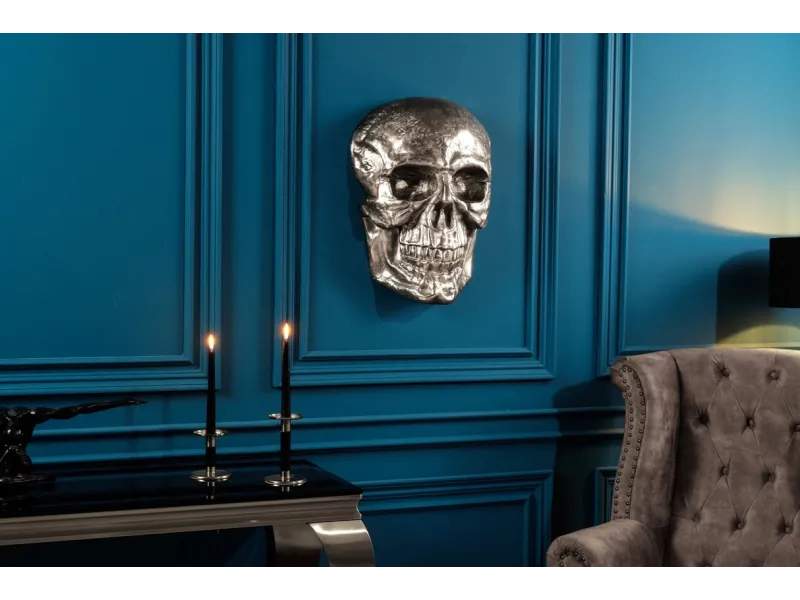 Sculpture murale design crâne humain en aluminium coloris argenté F...
