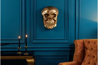 Sculpture murale design crâne humain en aluminium coloris doré Figu...