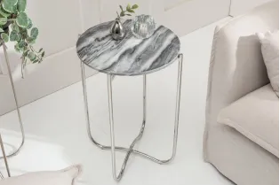Lot de 2 tables d'appoint moderne coloris gris et argenté en marbre...