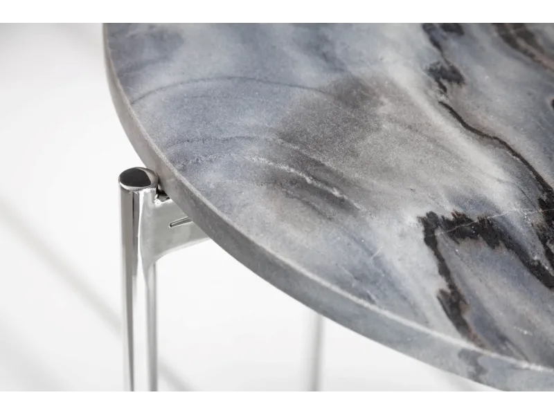 Lot de 2 tables d'appoint moderne en marbre et en métal coloris gri...