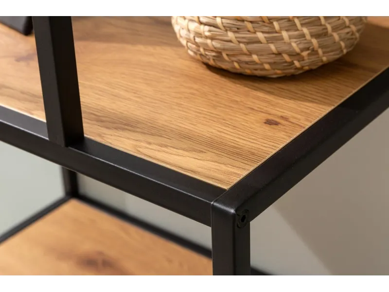 Bibliothèque design industriel coloris naturel en bois acacia massi...