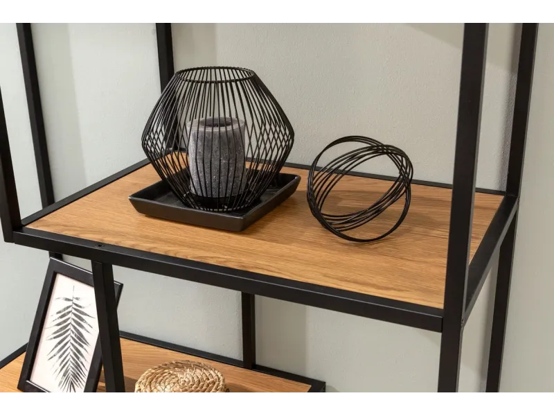 Bibliothèque design industriel coloris naturel en bois acacia massi...