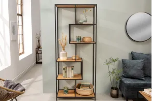 Bibliothèque design industriel coloris naturel en bois acacia massi... 2