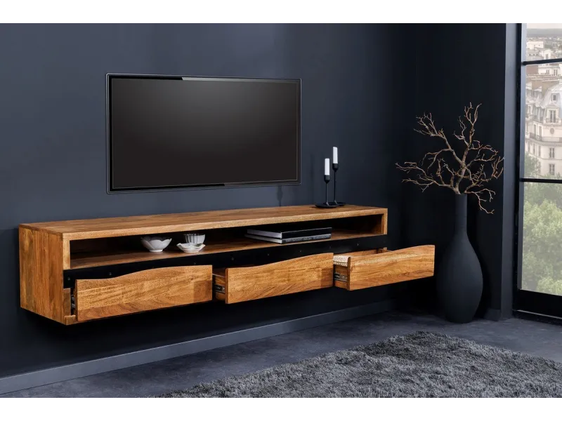 Meuble TV contemporain |Meuble TV style industriel en bois massif e...
